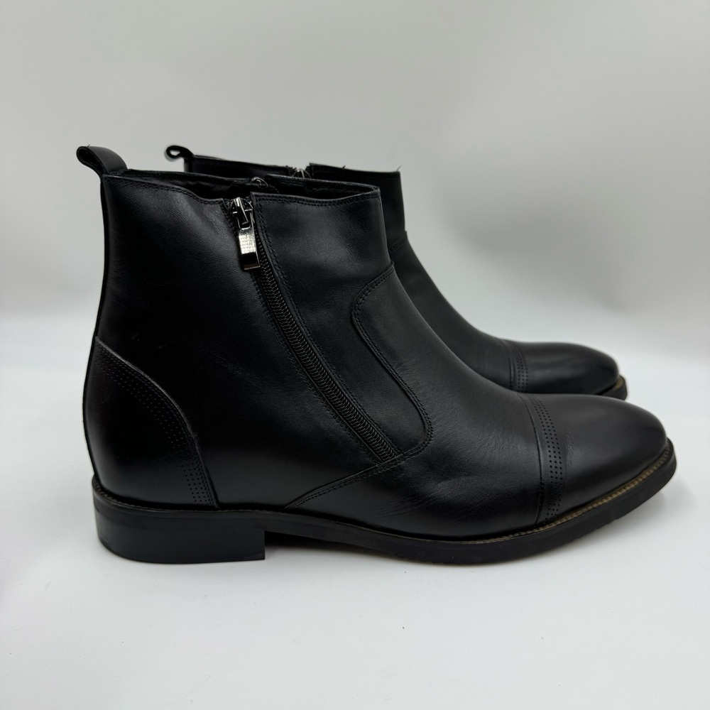 Calto elevator boots Men's Classic Black Leather Zipper Boots size 10